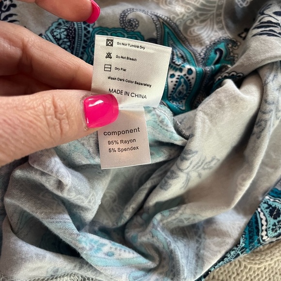 Youtalla by Amazon Rayon Spandex Turquoise White Flowy Blouse XL - Picture 8 of 12